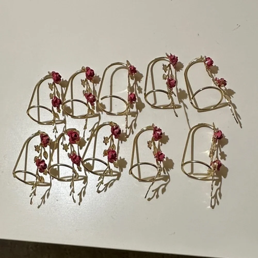 Gold Tone Floral Rose Finger Rings (set of ten)